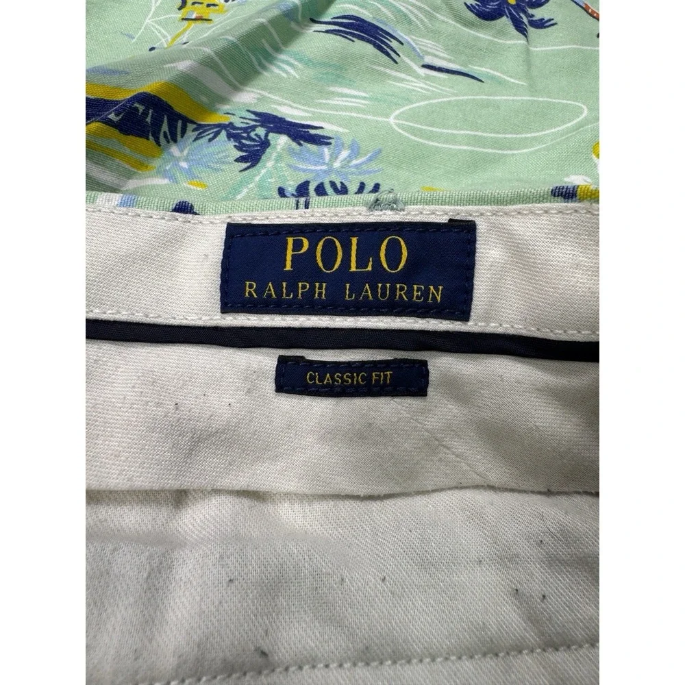 Polo Ralph Lauren Shorts Men 48 Linen Chino Classic Fit Marlin Fishing Island